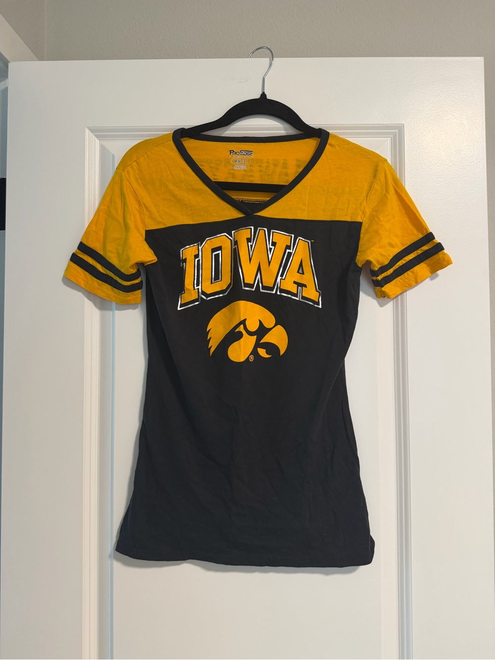 Pro Edge Iowa V-Neck Short Sleeve Tee in Black and Yellow